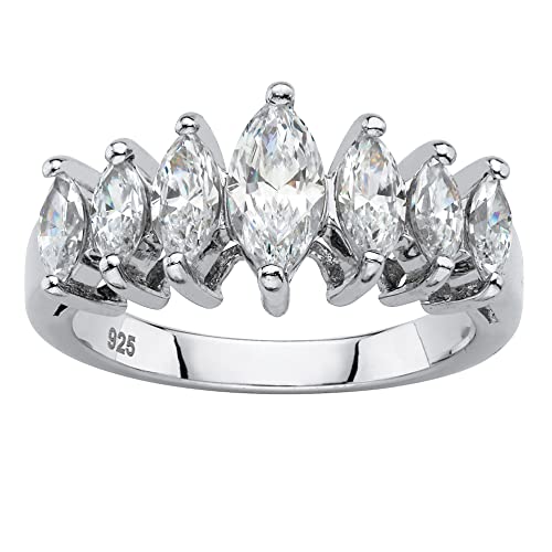 Anillo de aniversario de plata de ley con circonita cúbica de corte marquesa Cover