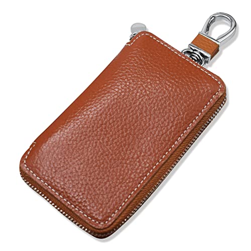 Porrasso Key Case Genuine Leather Car Key Bag Key Pouch Men Portable Card Holder Keychain Wallet With 6 Hook Brown #TOP25