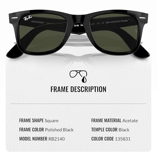 Ray-Ban RB2140 ORIGINAL WAYFARER BIO-BASED Square Shaped Sunglasses for Men & Women with Official RAYBAN Eyewear Kit3