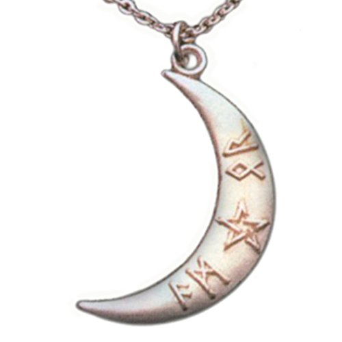 三日月型のシルバーアクセサリー クレセントペンダント 神秘的なルーン文字入り（シルバー999）