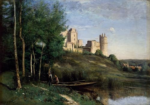 Lienzo decorativo para pared de las ruinas de castillo Corot, cuadro 60x90cm