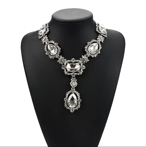 Secret for Longevity Extra Large Victorian Art Deco Antique Retro Vintage Style Silver Tone Clear Rhinestone Chunky Statement Wedding Bridal Prom Drag Queen Pageant Necklace2
