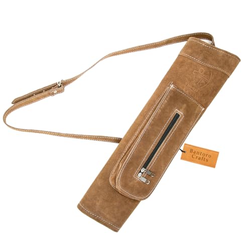 Carcaj trasero de cuero de ante con bolsillo con cremallera y correa de hombro ajustable para arco