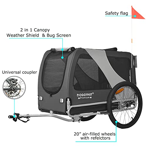 XL Pet Bike Trailer & Stroller for Dogs Up to 45kgs Parking Brakes Reinforced Base Floor (Grey/Black) - Image 4