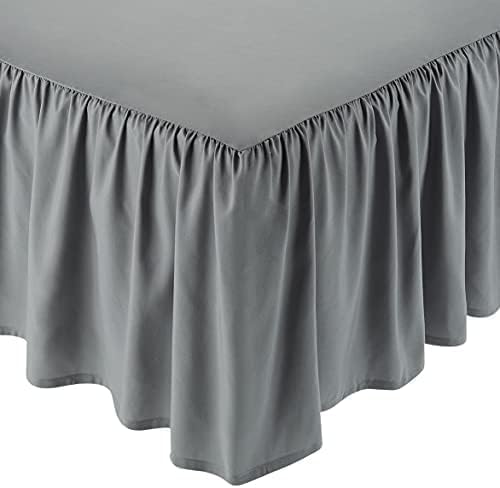 Lightweight ruffled bed skirt, 16" drop, queen, dark grey