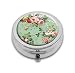 Lovefive Vintage Floral Flowers Fashion Custom Round Silver Pill Box Pocket 2.1 inches Medicine Tablet Holder Organizer Case for Purse