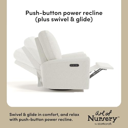 Image of Storkcraft Sorrento Deluxe Power Recliner Swivel Glider - Premium Electronic Nursery Rocking Chair, Oeko-TEX 100 Certified, Includes Dual-USB Charging Port with USB-A & USB-C (Ivory Boucle)