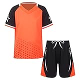  ranrann Garçon Enfant Ensemble de Foot Short et T-shirt Manches Courtes Survêtement Sport Tenue Football Entraînement Sportwear 5-14 Ans A Orange 13-14 ans