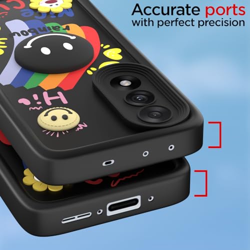 Image of Pikkme Back Cover for Oneplus Nord 5 5G | Soft Silicone| Cute Rainbow Smile & 3D Cartoon Flower Design | Shockproof Raised Camera Protection Bumper Case (Black)