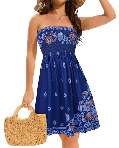 Image of elescat Summer Dresses for Women 2026 Strapless Casual Beach Cover Ups Tube Top Sundress