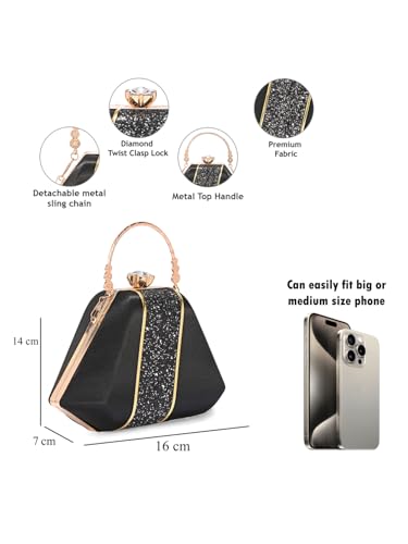 Image of TOOBA Handicraft Women's Beautiful Bling Box Clutch Bag | Evening Bag, Bridal Purse & Party Handbag | Wedding & Special Occasion Clutch (Mix Pyramid)