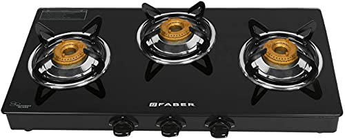 Faber Model: Hob Cooktop Shine 300 CT Gas Stove 3 Burner Glass Cooktop (Cooktop Shine 300 CT) Manual Ignition, Black, Medium