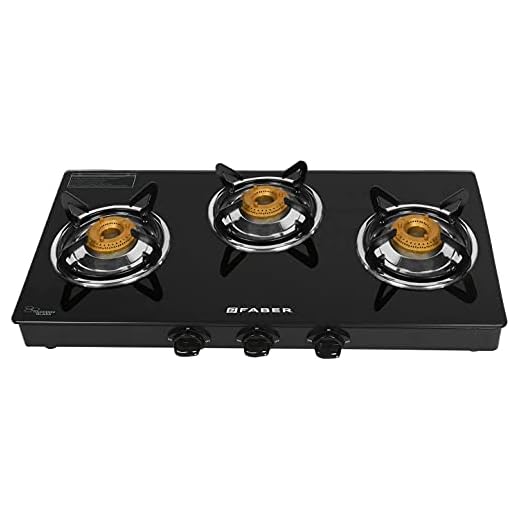 Faber Model: Hob Cooktop Shine 300 CT Gas Stove 3 Burner Glass Cooktop (Cooktop Shine 300 CT) Manual Ignition, Black, Medium