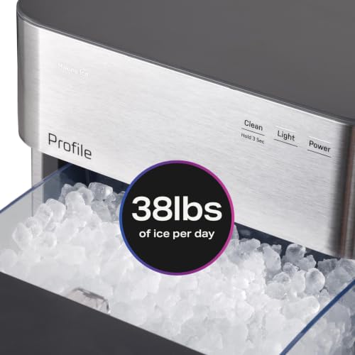 Image of GE Profile Opal Ultra, Countertop Nugget Ice Maker, 1 Gal XL Side Tank, *Amazon Exclusive*, 38 lbs /Day, Pebble Pellet Crushed Ice Machine, WiFi Stainless Steel