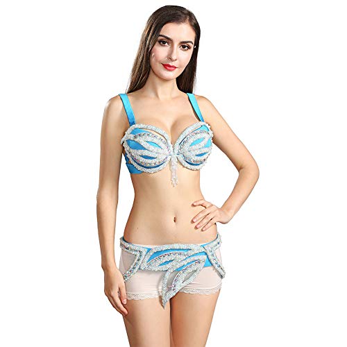Soutien-gorge et ceinture de danse du ventre de qualité supérieure Royal Smela bleu perlé taille L