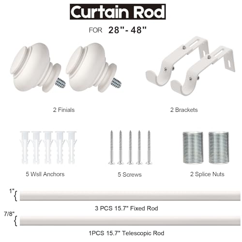 SIMEWIN White Curtain Rods for Windows 28 to 48 Inches Adjustable Decorative 1 Inch Diameter Single Window Curtain Rod Set with Classic Finials, White Finishing by SIMEWIN - Image 7