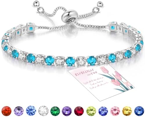 Suyi Tennis Bracelet Birthstone Cubic Zirconia Bracelet Silver Si...