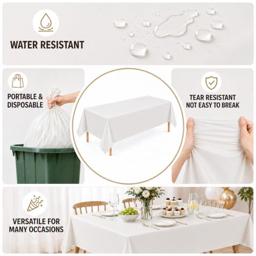 Image of 4 Pack Light Greige Plastic Tablecloths, 54 x 110 Inch Disposable Covers | Ideal for Weddings, Birthdays, Baby Showers and Picnics, Helping Protect Tabletops from Spills and Simplify Cleanup