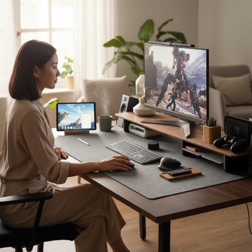 Keçe Bilgisayar Mouse Pedi 100x44 cm Antrasit Renk Çalışma Masası Düzenleyici 3 mm Kalınlık Masa Üstü Düzenleyici Mat