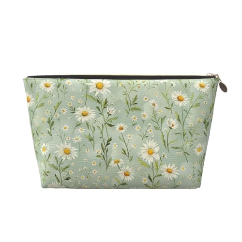 IRIHISKY Cosmetic Bag Daisy Flower Pastel Makeup Pouch Travel Toiletry Organizer Zipper Waterproof for Women