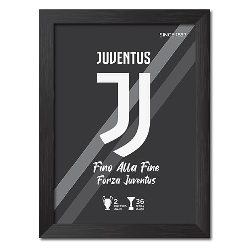 Image of TenorArts Juventus Football Club Poster White Logo Laminated Photo Frame Painting with Matt Finish Black Textures(12 inches x 9inches)