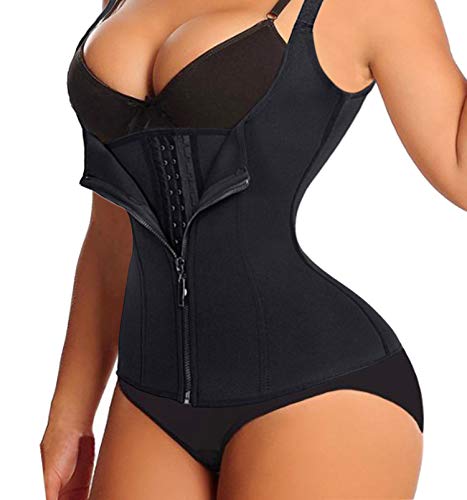 Women Waist Trainer Corset Zipper Vest Body Shaper Cincher Tank Top with Adjustable Straps Underbust Black