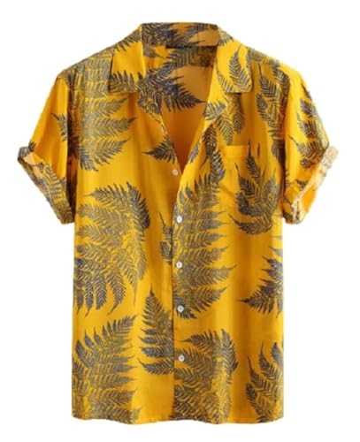 LookMark Men's Poly Cotton Digital Printed Half Sleeve Shirt(Printed Shirt Shiva-M) Yellow