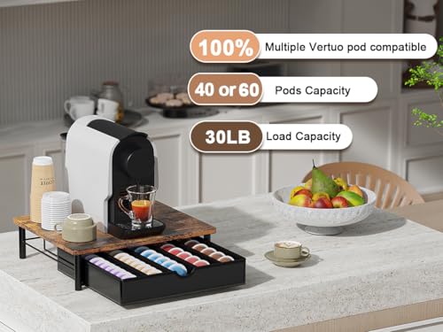 Image of gianotter Wood Vertuo Pod Holder Drawer, Compatible with Nespresso Vertuo Capsules, Compatible with 40 Large or 60 Small Nespresso Capsule Organizer