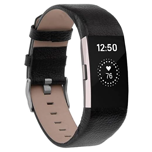 Ersatz-Armband für Fitbit Charge 2, echtes Leder, Schwarz