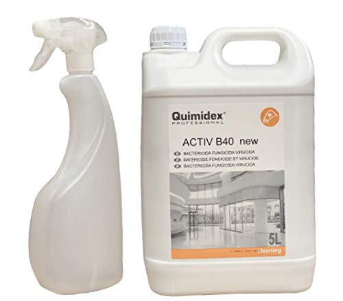 ACTIV B 40 NEW. DESINFECTANTE BACTERICIDA FUNGICIDA VIRUCIDA. MULTIUSOS DESINFECTANTE. + REGALO botella pulverizadora. Producto recomendado por el MINISTERIO DE SANIDAD. (5 LITROS)