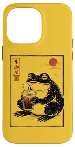 Ukiyoe Iced Coffee Frog Japanese Line Art Funny Ice Coffee �X�}�z�P�[�X iPhone 14 Pro Max �p