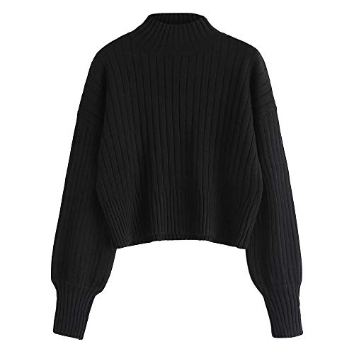 ZAFUL Women's Mock Neck Sweater Drop Shoulder Knit Jumper Tops Pullover Black
