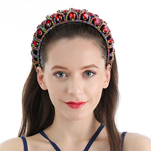 Qianxuan Crystal Rhinestone Headbands For Women White Pearl Headbands For Girls Padded Headband Black Velvet Jewelry Chain Hairband Handmade Pearly Flower Retro Filling Diamond Hair Accessories (Rhinestones Headband-34) #TOP1