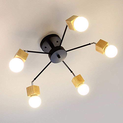Plafonnier LED en bois noir 60x25cm GZZ éclairage chaud pour salon