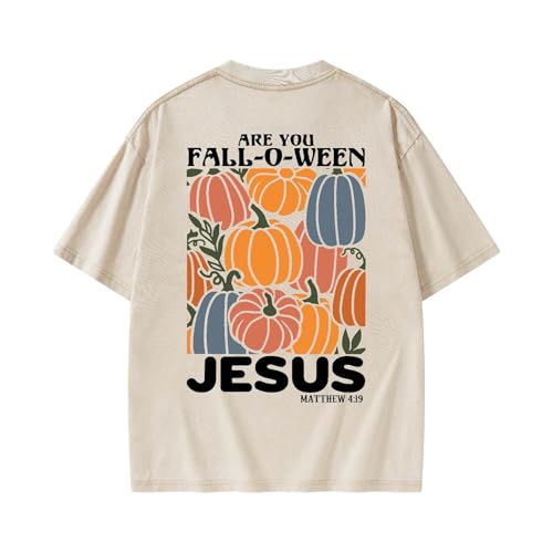 Graphic Tees Halloween Novelty Women Men Cotton Oversized Christian Pumpkin Washed T-Shirt