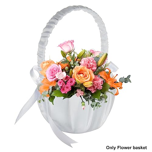 Elegant Satin Wedding Flower Girl Basket With Bowknot Satin Bowknot Flower Baskets Pearl CollectionWedding Ceremony Decor Wedding Party Decoration(white) - Thumbnail 4