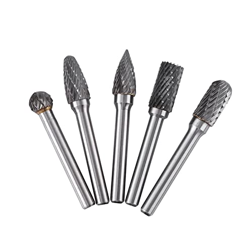 5pcs Burrs Set Point Burrs Tungsten Steel Burr Set 6mm Shank 10mm Head Bits Burrs for Metal Non Metal Craft Carving Mold Manufacturing, About 65mm Length
