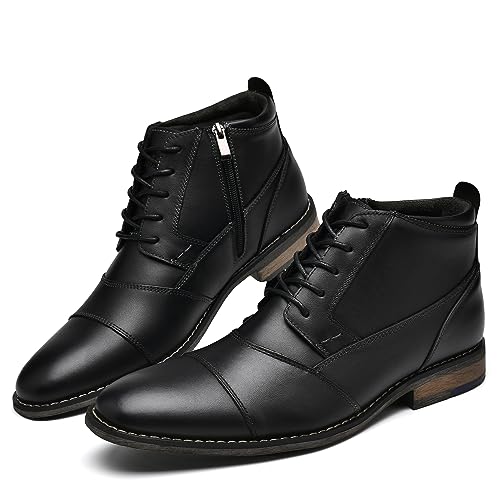 Image of Arkbird Men's Dress Boots Genuine Leather Cap Toe Ankle Boot with Side Zipper for Casual Business Formal Wear, Black(218), 9 UK