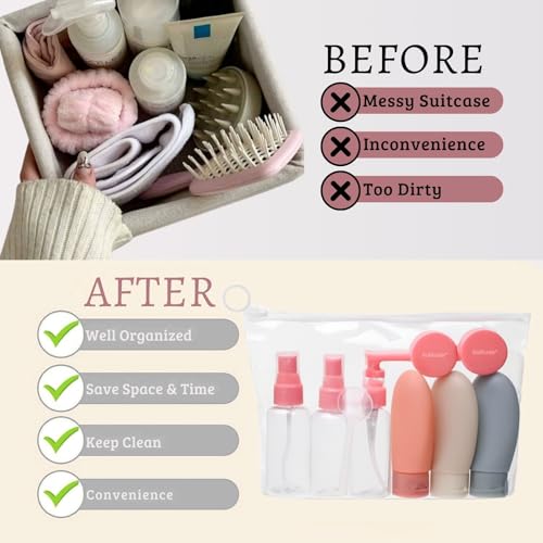 Image of Solitude 11 PCS Travel Bottles Kit for Toiletries Organizer Leak Proof Refillable Squeezable Containers Set with Clear Storage Bag for Lotion Shampoo Conditioner Cosmetic Shower Gel Hand Wash