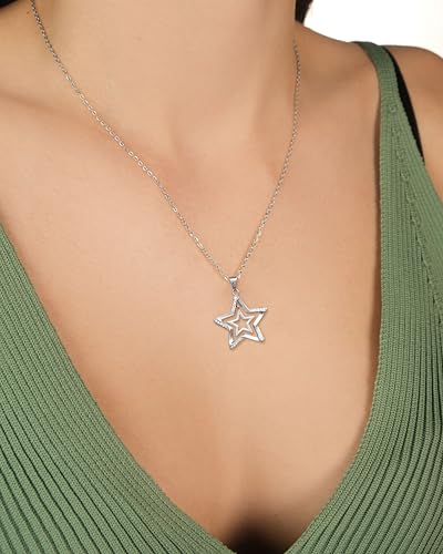 Necklace for Women Silver Star Necklaces,Butterfly,Circle,Onyx Necklaces And Rings,Hypoallergenic Necklaces Jewelry Birthday Christmas Gift for Women4