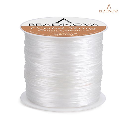 Image of BEADNOVA 1mm Elastic Stretch Polyester Jewelry Bracelet Crystal String Cord 60m Roll (Clear White),1 count