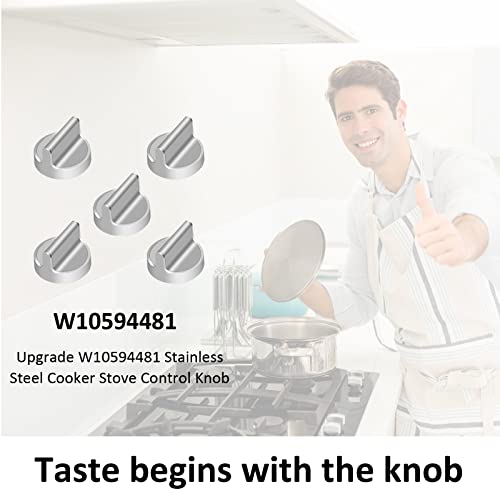 Upgrade W10594481 Stainless Steel Cooker Stove Control Knob, Compatible With Whirlpool Gas Cooktop Range/Oven, Replaces Wpw10594481 Ps11756643 Ap6023301 3281332 Eap10594481 (5Pcs) #TOP5