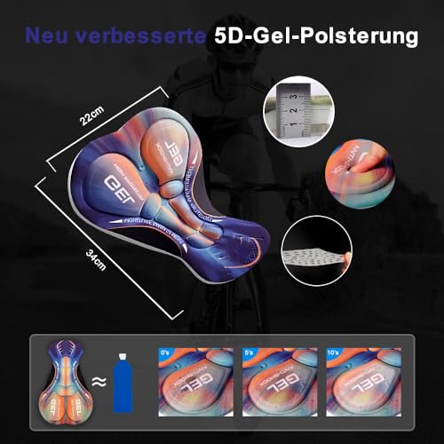 Ulhnei Fahrradhose Herren Radunterhose 5D Gepolstert Radhose Kurz Radlerhose Atmungsaktive schnelltrocknende stoßfeste Fahrrad Unterhosen Fahrradunterhose