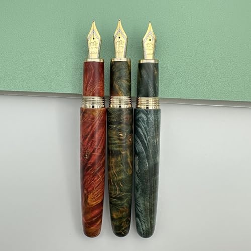 Stylo-plume en bois stabilisé rouge et noir, plume long couteau d'exception - 7