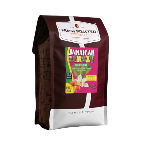 Fresh Roasted Coffee, Jamaican Me Crazy Flavored Whole Bean Coffee, Medium Roast, Kosher, 2 lb (32 oz)