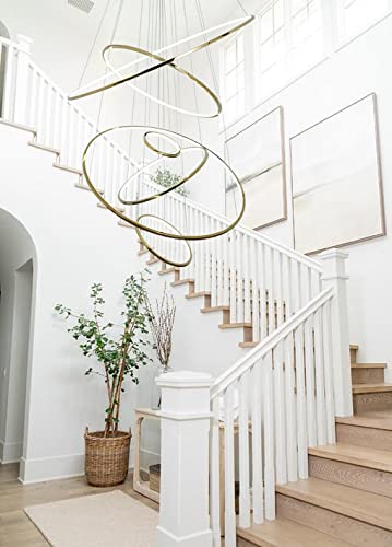 Akeelighting Modern Led Chandelier Gold Chandeliers For High Ceiling Entrance 6 Ring Dimmable Luxury Large Contemporary Ceiling Pendant Light Fixtures Living Room Foyer 47.2 Inch #TOP4