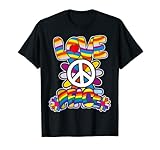 Esta camiseta Love Peace con signo de la paz retro es la carrera en los próximos años 60 y 70
