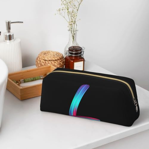 Image of Cute Initial Pencil Case for Kids Simple Leather Pencil Pouch for Boys Girls Letter Design Pencil Box Pen Bag Pencil Pouch Office Stationery Organizer, Rainbow Letter L