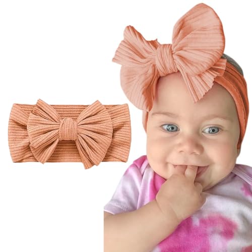 Diademas Bebé Niña, Diademas Bebé de Nailon con Lazo, Elástico Lazo Bebé Niña, Diadema Suave con Lazo, Recién Nacido Niño Pequeño Bebé Turbanes (Naranja)