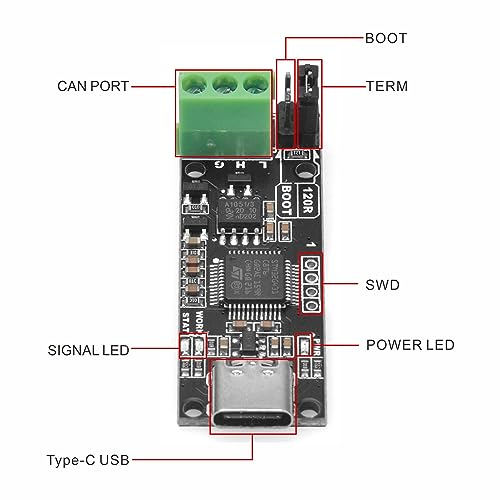 OSOYOO MKS CANable 2.0 USB-C to CAN Adapter Analyzer, Supports CAN-FD, SLCAN, SocketCAN, Candlelight, Klipper - Compatible with XP / WIN7 / WIN8, Linux